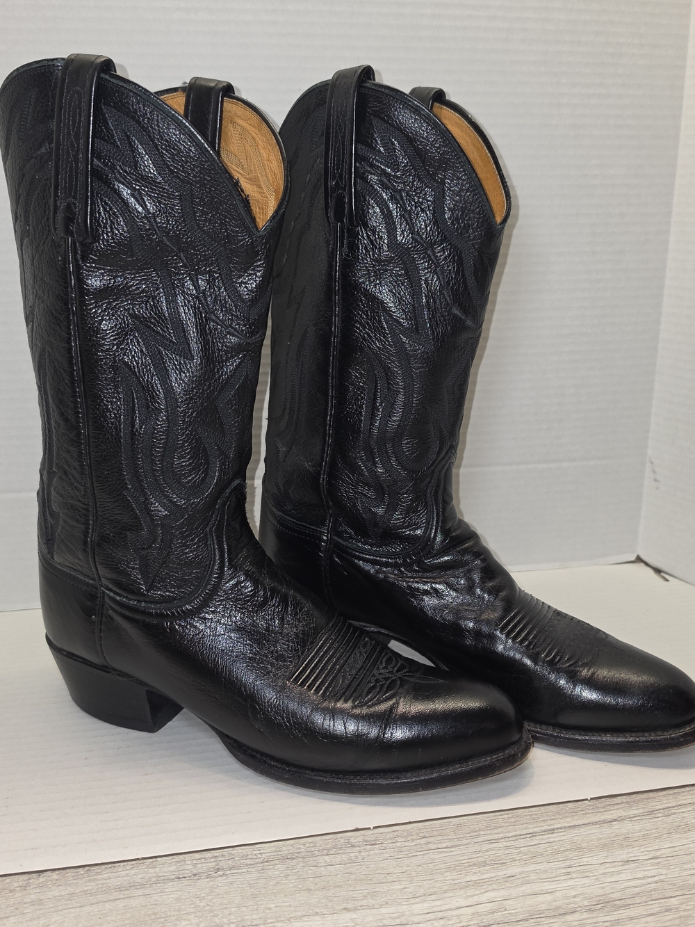Vintage Lucchese 2000 Men's Black Western Cowboy Boots Size 9
